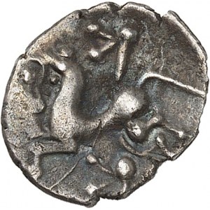 Aulerques Cénomans / Carnutes. Minimi à la tête de Pallas, var. 3a à gauche ND (fin de la première moitié du Ier siècle avant J.-C.).