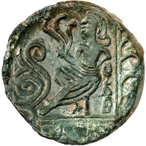 Carnutes. Bronze PIXTILOS, classe V à la tête barbue et à la déesse assise ND (seconde moitié du Ier siècle, c. 30-10 avant J.-C.).