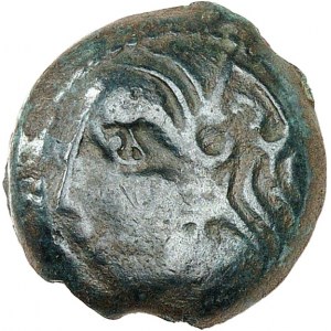 Carnutes. Bronze à la tête de Roma, classe II dérivée du bronze lourd ND (seconde moitié du Ier siècle avant J.-C.).