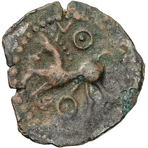 Carnutes. Bronze au cheval et aux deux annelets pointés ND (seconde moitié du Ier siècle avant J.-C.).