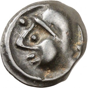 Sénons - Tricasses (?). Potin à la tête casquée et au cheval, POT 19 ND (Ier siècle avant J.-C.).