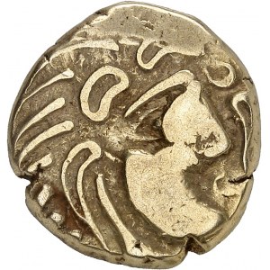 Parisii. Statère, classe VII à flan court, var. 2 au triskèle ND (première moitié du Ier siècle avant J.-C.).