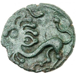 Bellovaques. Bronze au lion et à la tête barbue ND (second tiers du Ier siècle avant J.-C. et Guerre des Gaules).