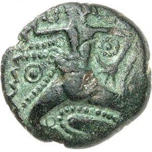 Bellovaques. Bronze au personnage courant, Classe I au cheval ND (second tiers du Ier siècle avant J.-C. et Guerre des Gaules).
