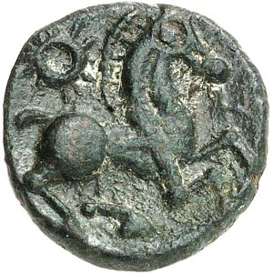 Bellovaques. Bronze au personnage courant, Classe I au cheval ND (second tiers du Ier siècle avant J.-C. et Guerre des Gaules).