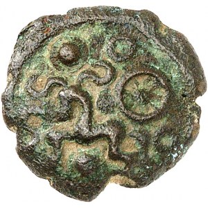 Ambiens. Bronze aux chevaux, Classe I, var. 9 à la rouelle ND (second tiers du Ier siècle avant J.-C. et période pré-augustéenne).