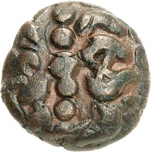 Nerviens. Bronze au rameau, anépigraphe, revers à la rouelle ND (première moitié du Ier siècle avant J.-C. et Guerre des Gaules).