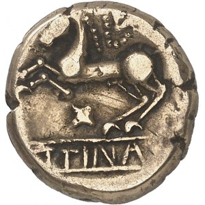 Trévires. Statère POTTINA, dérivé du type à l'œil ND (Guerre des Gaules et IIe moitié du Ier siècle avant J.-C.).