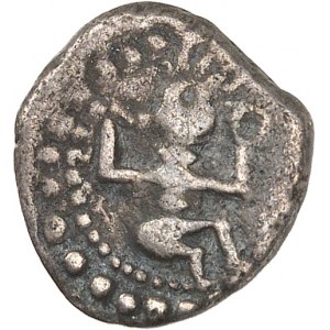 Trévires. Quinaire au personnage dansant ND (début du IIe tiers du Ier siècle avant J.-C.).