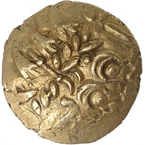 Regini & Atrébates (région Sud). Quart de statère de Bognor Cogwheel, en or, variété aux deux fleurs ND (seconde moitié du Ier siècle avant J.-C.).