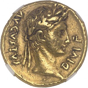 Auguste (27 av. J.-C. - 14 ap. J.-C.). Aureus 8-6 av. J.-C., Lyon.