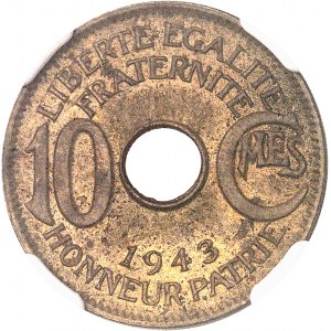 France libre (1940-juin 1943) puis Comité français de Libération nationale (juin 1943- juin 1944). 10 centimes 1943, Pretoria.