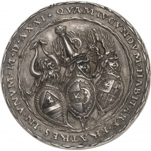 Ferdinand archiduc (1521-1564). Médaille, amitié entre les docteurs Heinrich Ribisch, Georg Hörmann et Konrad Maier, par Matthes Gebel 1531, Nuremberg.