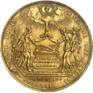 Hambourg (ville impériale de). Portugalöser de 10 ducats, à la Paix et à la Liberté, par J. Reteke 1694, Hambourg.