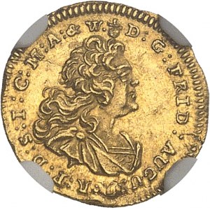 Saxe, Frédéric-Auguste II, prince-électeur (1733-1763). 1/4 de ducat 1743/0 FWôF, Dresde.