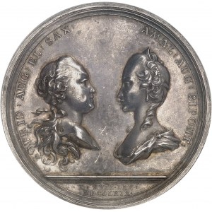 Saxe, Frédéric-Auguste III, prince-électeur (1763-1806). Médaille, mariage avec Amélie de Deux-Ponts-Birkenfeld, par P. F. Stockmar 1769, Dresde.