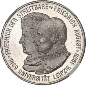 Saxe, Frédéric Auguste III (1904-1918). 2 (zwei) mark, 500e anniversaire de l’Université de Leipzig 1909, E, Muldenhutten.
