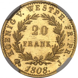 Westphalie, Jérôme Napoléon (1807-1813). 20 frank, Flan bruni 1808, J, Paris.