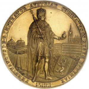 Ferdinand Ier (1835-1848). Médaille d’Or au module de 4 1/2 ducats, Couronnement de Ferdinand Ier comme roi de Bohème à Prague, par J. Lerch, Frappe spéciale (SP) 1836, Prague.