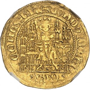 Flandres (comté de), Louis de Male (1346-1384). Quart d’écu d’or à la chaise et à l’aigle ND (1346-1384), Bruges.