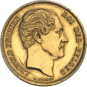 Léopold Ier (1831-1865). Essai de 20 francs Or, tranche inscrite en creux, par L. Wiener, Frappe spéciale (SP) 1863, Bruxelles.