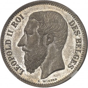 Léopold II (1865-1909). Épreuve de 2 francs sur Flan Bruni (PROOF) 1866, Bruxelles.