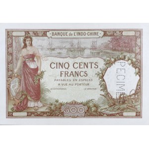 IIIe République (1870-1940). Billet de 500 francs pour Djibouti, SPECIMEN (Banque de l’Indochine) ND (1927).