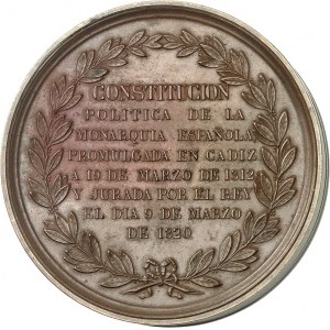 Ferdinand VII (1808-1833). Médaille-boîte, promulgation de la Constitution à Cadix le 19 mars 1812, jurée par le Roi le 9 mars 1820, par Henrionnet 1820, Paris.