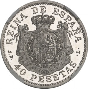 Isabelle II (1833-1868). 40 pesetas en platine, frappe de fantaisie pour le Dr Reginal Huth, Flan bruni (PROOF) 1904 JP-L, Londres (Pinches and Co).