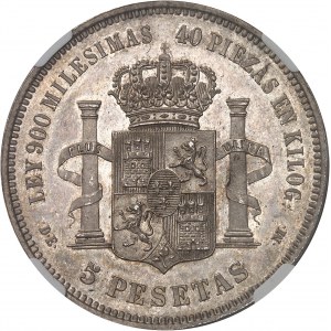 Alphonse XII (1874-1885). 5 pesetas 1875 (18 - 75) DE, M, Madrid.
