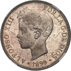 Alphonse XIII (1886-1931). 5 pesetas, buste juvénile 1899 (18 - 99) SG, V, Madrid.