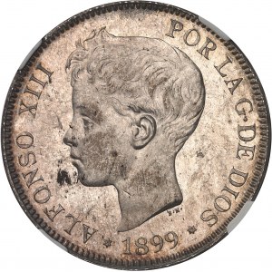 Alphonse XIII (1886-1931). 5 pesetas, buste juvénile 1899 (18 - 99) SG, V, Madrid.