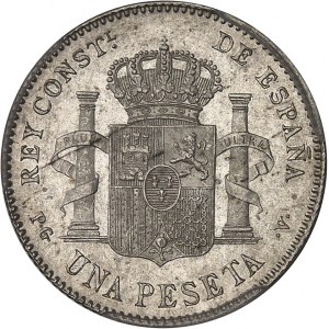 Alphonse XIII (1886-1931). 1 peseta, buste juvénile 1896 (18 - 96) PG, V, Madrid.