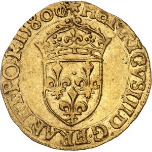 Henri III (1574-1589). Écu d’or au soleil, 1er type 1580, &, Aix-en-Provence.