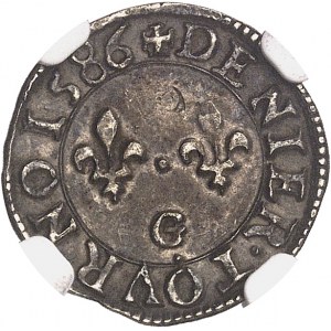 Henri III (1574-1589). Essai ou frappe en argent du denier tournois 1586, G, Poitiers.