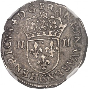 Henri IV (1589-1610). Quart d’écu, écu de face, 2e type, à la croix aux bras fleuronnés 1606, G, Poitiers.