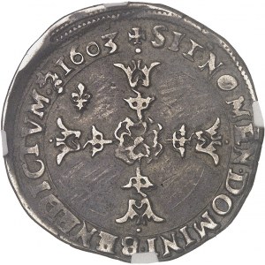 Henri IV (1589-1610). Quart d’écu, écu de face, 4e type, avec lis 1603, R, Villeneuve-lès-Avignon.