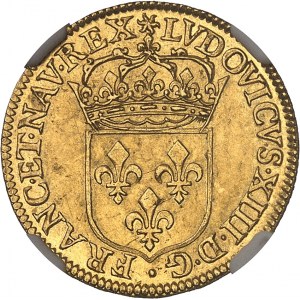 Louis XIII (1610-1643). Écu d’or au soleil, 1er type, frappe au moulin 1641, A, Paris.