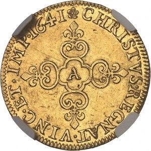 Louis XIII (1610-1643). Écu d’or au soleil, 1er type, frappe au moulin 1641, A, Paris.