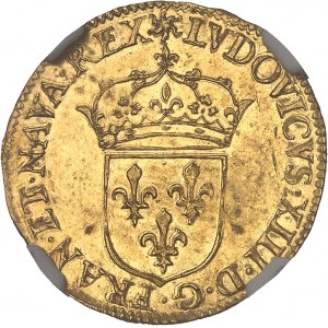 Louis XIII (1610-1643). Écu d’or au soleil, 1er type, frappe au marteau 1642, A, Paris.