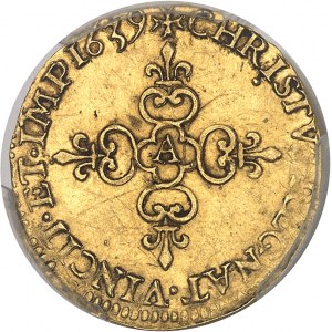 Louis XIII (1610-1643). Demi-écu d’or au soleil, 1er type, frappe au marteau 1639, A, Paris.