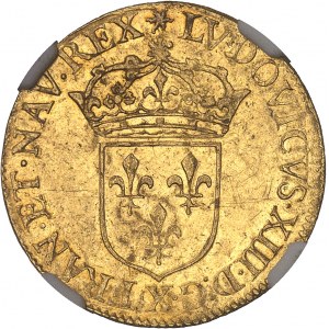 Louis XIII (1610-1643). Écu d’or au soleil, 1er type 1638, X, Amiens.