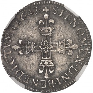Louis XIII (1610-1643). Quart d’écu, 1er type, avec l’écu de face 1643, E, Tours.