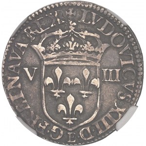 Louis XIII (1610-1643). Huitième d’écu, 1er type, écu de face 1643, E, Tours.