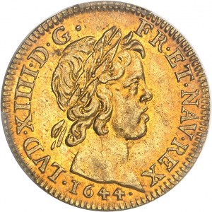 Louis XIV (1643-1715). Louis d’or à la mèche courte 1644, A, Paris.