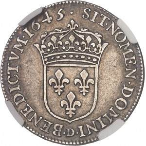 Louis XIV (1643-1715). Quart d’écu à la mèche courte 1645, D, Lyon.