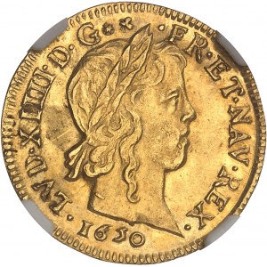 Louis XIV (1643-1715). Louis d’or à la mèche longue 1650, N, Montpellier.