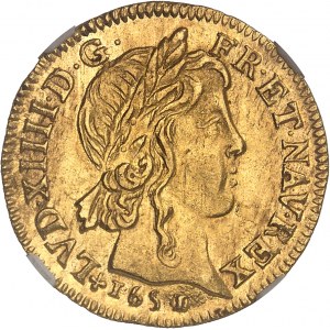 Louis XIV (1643-1715). Louis d’or à la mèche longue 1651/0, F, Angers.