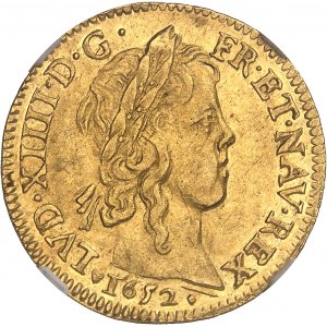 Louis XIV (1643-1715). Louis d’or à la mèche longue 1652, H, La Rochelle.