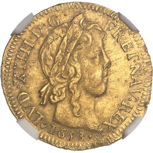 Louis XIV (1643-1715). Louis d’or à la mèche longue 1653, H, La Rochelle.